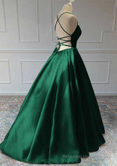 Green Satin Lace-Up Long Formal Dress, Green Satin Long Prom Dress Evening Dress