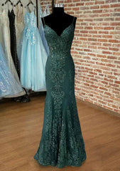 Trumpet/Mermaid V Neck Spaghetti Straps Long/Floor-Length Tulle Prom Dress With Appliqued Beading