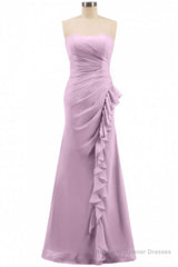 Pink Strapless Ruffled Mermaid Long Bridesmaid Dress