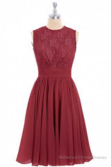 Burgundy Lace Sleeveless Backless A-Line Short Bridesmaid Dress