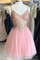 Princess Sequins V-Neck Straps A-Line Homecoming Dress