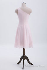 Short Pink One Shoulder Chiffon Homecoming Dress