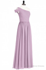 Dusty Purple Chiffon One-Shoulder A-Line Long Bridesmaid Dress