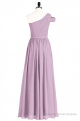 Dusty Purple Chiffon One-Shoulder A-Line Long Bridesmaid Dress