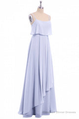 Lavender Chiffon Spaghetti Straps Ruffled A-Line Long Dress