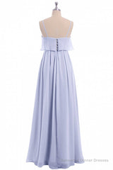 Lavender Chiffon Spaghetti Straps Ruffled A-Line Long Dress