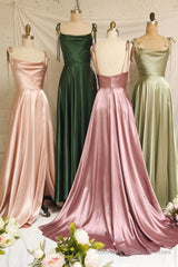 Simple Satin Long Prom Dresses, A-Line Evening Party Dresses