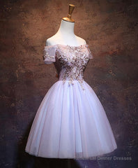 Cute Lace Applique Tulle Short Prom Dress, Homecoming Dress