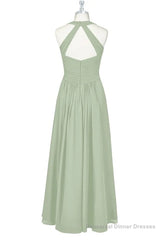 Sage Green Halter Backless A-Line Bridesmaid Dress