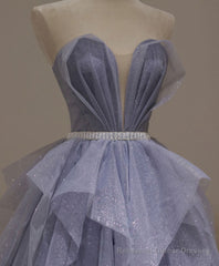 Purple Sweetheart Neck Tulle Sequin Long Prom Dress, Tulle Formal Dress