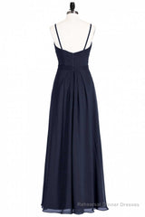 Black Chiffon Sweetheart Spaghetti Straps A-Line Long Bridesmaid Dress