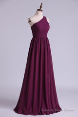 Magenta Chiffon One-Shoulder A-Line Long Bridesmaid Dress