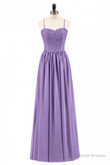 Purple Spaghetti Straps A-Line Long Bridesmaid Dress