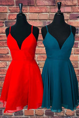 Straps A-Line Chiffon Red Short Dress