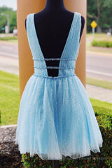 Sparkling Beading Sky Blue Homecoming Dress