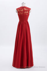 Elegant Red Chiffon Pleated A-line Long Bridesmaid Dress