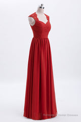 Elegant Red Chiffon Pleated A-line Long Bridesmaid Dress