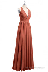 Rust Orange Wrap A-Line Long Dress