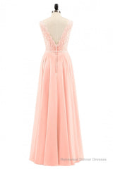 Pearl Pink Backless A-Line Long Bridesmaid Dress