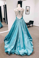 Jade A-line V Neck Cage-Strap Back Satin Long Prom Dress