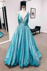 Jade A-line V Neck Cage-Strap Back Satin Long Prom Dress