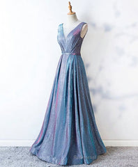 Unique Blue Sequin Long Prom Dress, Blue Formal Dress