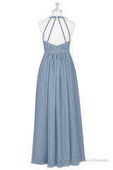 Dusty Blue Halter Backless Maternity Bridesmaid Dress