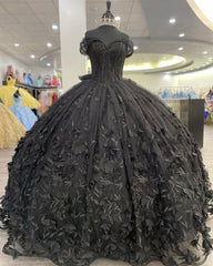 Black quincea帽era dress Ball Gown Prom Dresses Evening Gown