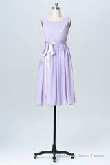 Lavender Crew Neck Tie-Side Short Bridesmaid Dress