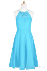 Pool Blue Chiffon Halter Short Bridesmaid Dress