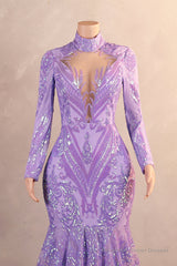 High Neck Long Sleeve Sweep Train Zipper Mermaid Evening Dress