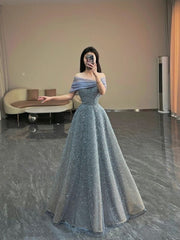 Luxurious Off The Shoulder A-line Evening Dress, Birthday Party Gown