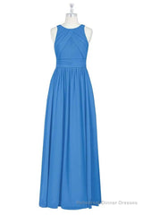 Brami Blue Chiffon Sleeveless Long Bridesmaid Dress