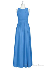 Brami Blue Chiffon Sleeveless Long Bridesmaid Dress