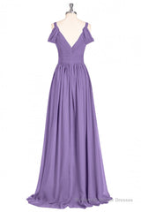 Lavender Cold-Shoulder Banded Waist Long Bridesmaid Dress