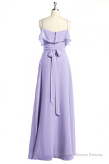 Lavender Halter Ruffled A-Line Long Bridesmaid Dress