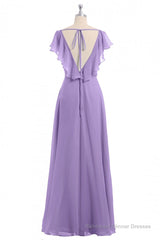 Lavender Sweetheart Ruffled A-Line Long Bridesmaid Dress