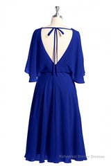 Royal Blue Long Sleeve Blouson-Style Bridesmaid Dress