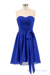 Royal Blue Sweetheart Tie-Side Short Bridesmaid Dress