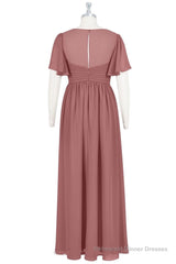 Brown V-Neck High-Waist Long Maternity Bridesmaid Dress