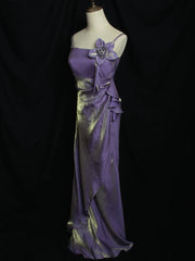 Purple Vintage Floral Embellished Sheath Gown Evening Dress