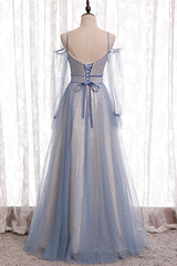 Elegant A-Line Dusty Blue Bridesmaid Dress