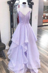 Elegant Light Blue Ruffled Tulle Prom Dress