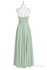 Sage Green Chiffon Halter A-Line Long Bridesmaid Dress