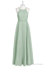 Sage Green Chiffon Halter A-Line Long Bridesmaid Dress