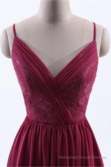 Wine Red Chiffon A-line Long Pleated Bridesmaid Dress