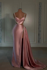 Pink Prom Dress: Sweetheart Spaghetti Strap with High Slit Trail