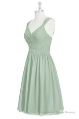 Sage Green Chiffon Lace-Up Short Bridesmaid Dress