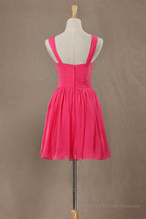 Neon Pink Halter Knee Length Bridesmaid Dress