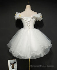 Cute White Tulle Short Prom Gown White Homecoming Dress